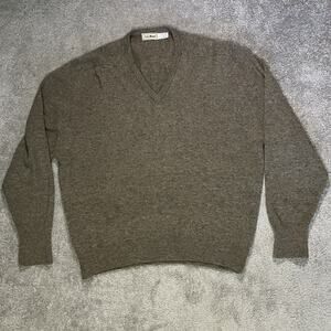 LL Bean Mens XL Brown Lambswool V Neck Pullover Sweater Scotland Outdoor READ